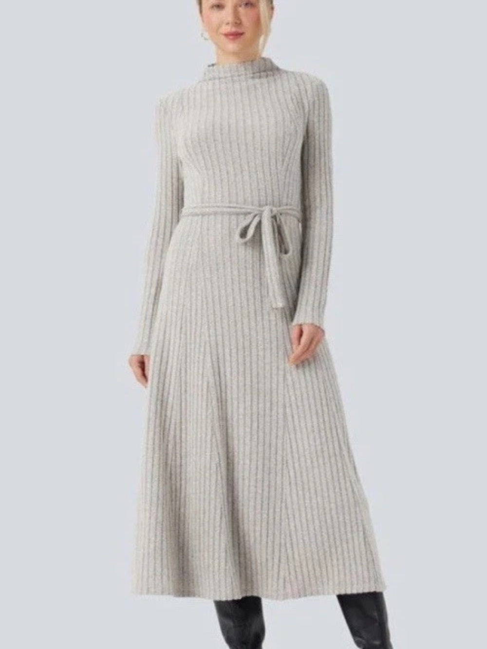 Women’s Halara Ribbed Knit Mock-neck Long Sleeve Casual Maxi Dress. Size Medium